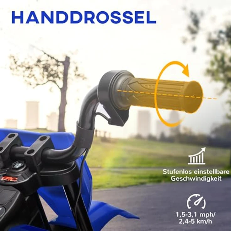 AIYAPLAY Elektro-Kindermotorrad 12V mit Musik, abnehmbaren Trainingsrädern, 2,4-5 km/h, Belastbarkeit 30 kg, Blau – Bild 3