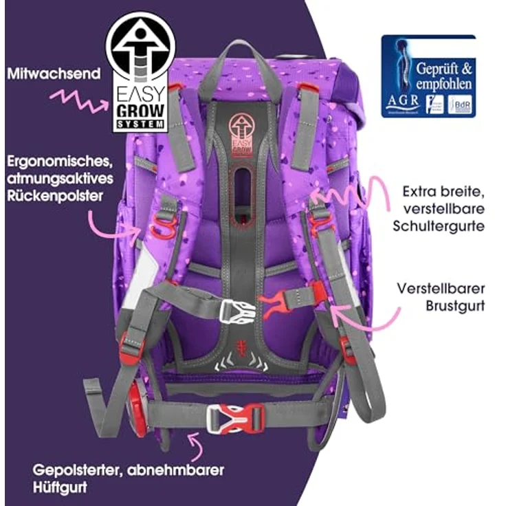 Step by Step Cloud Schulranzen-Set schleich® Horse Club „Horse“, 5-teilig, lila, ergonomischer Tornister, höhenverstellbar mit Easy Belt, 19L, mit Reflektoren – Bild 4