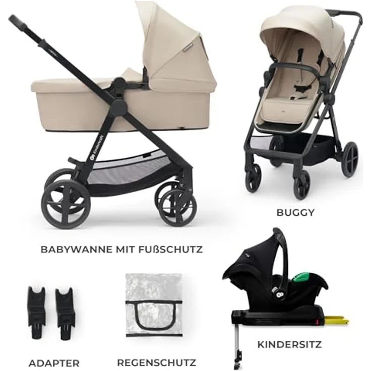 KinderKraft Newly 4in1, leichter Kombikinderwagen für Kinder bis 22 kg, inkl. Mink Pro i-Size Kindersitz und Zubehör, grau – Bild 10