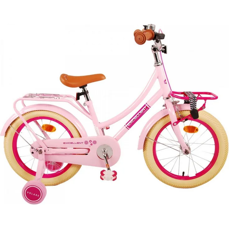 Volare Kinderfahrrad Excellent, 16 Zoll für Mädchen, rosa, 95% montiert, abnehmbare Seitenräder, Hand- und Rücktrittbremse, geschlossener Kettenschutz, Reflektoren
