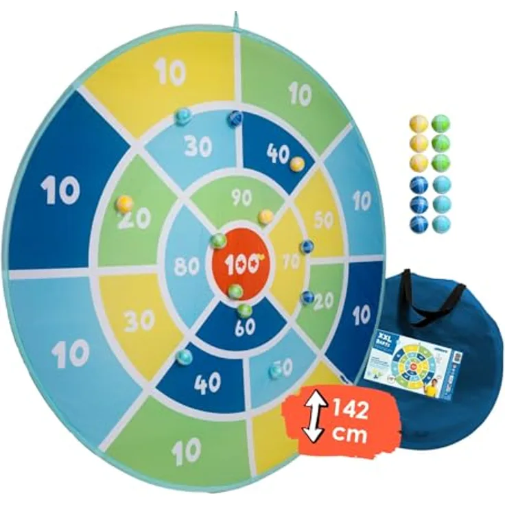 Alldoro XXL Dartscheibe, 142 cm Durchmesser, faltbare Pop-Up Dartscheibe mit 12 Klettbällen und Tragetasche