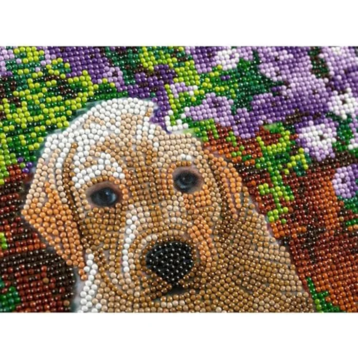 CRYSTAL ART Gerahmtes Set Blumenwelpe, 30 x 30 cm, Diamant-Malerei für Kinder ab 8 Jahren, selbstklebende Designvorlage – Bild 3