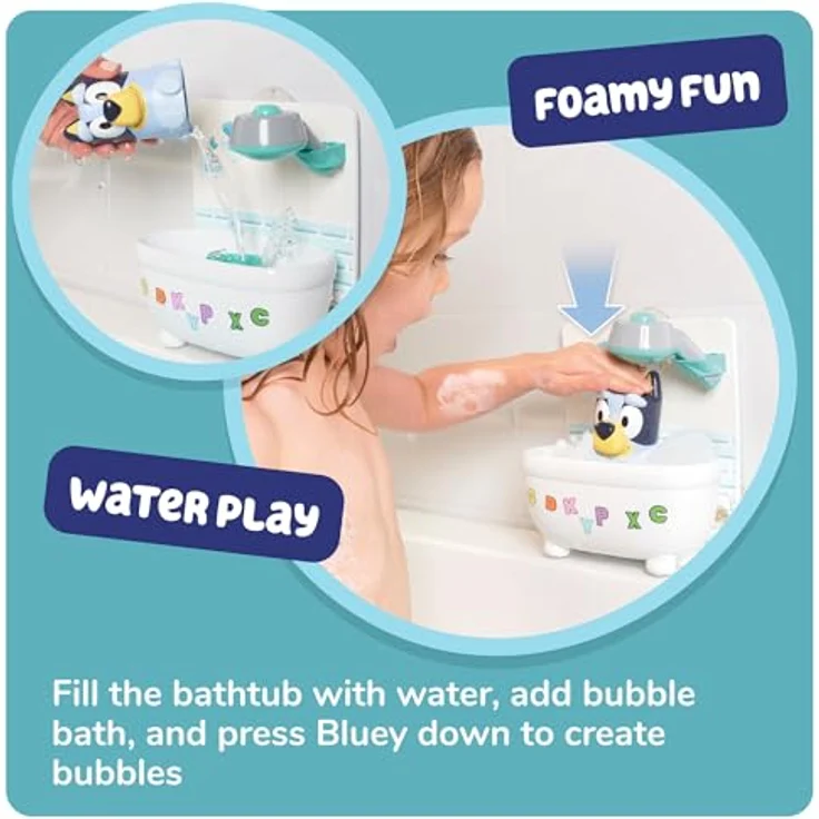 Toomies Bluey Dusche & Schaumbad, interaktives Badespielzeug mit Wasserdusche und Schaumbildung, fördert Feinmotorik, für Kinder ab 18 Monaten – Bild 4