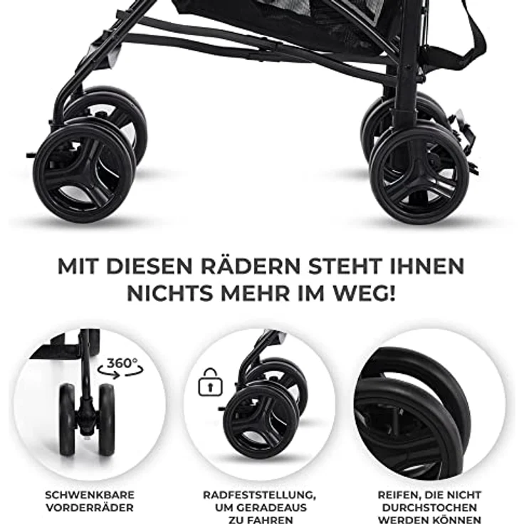 Kinderkraft TIK Liegebuggy, Sportwagen mit Drehbaren Vorderrädern, stufenlos verstellbarer Rückenlehne und verstellbarem Griff, Leichtgewicht 6,5kg, grau – Bild 5