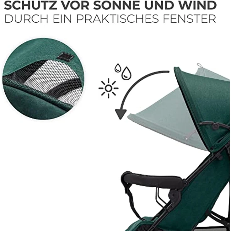 kk Kinderkraft TIK Kinderwagen, Liegebuggy, Sportwagen, Leicht - 6,5kg, Drehbare Vorderräder, Verstellbarer Griff, Stufenlose Einstellung der Rückenlehne, Schnelles Zusammenklappen, bis zu 17kg, Grün – Bild 4
