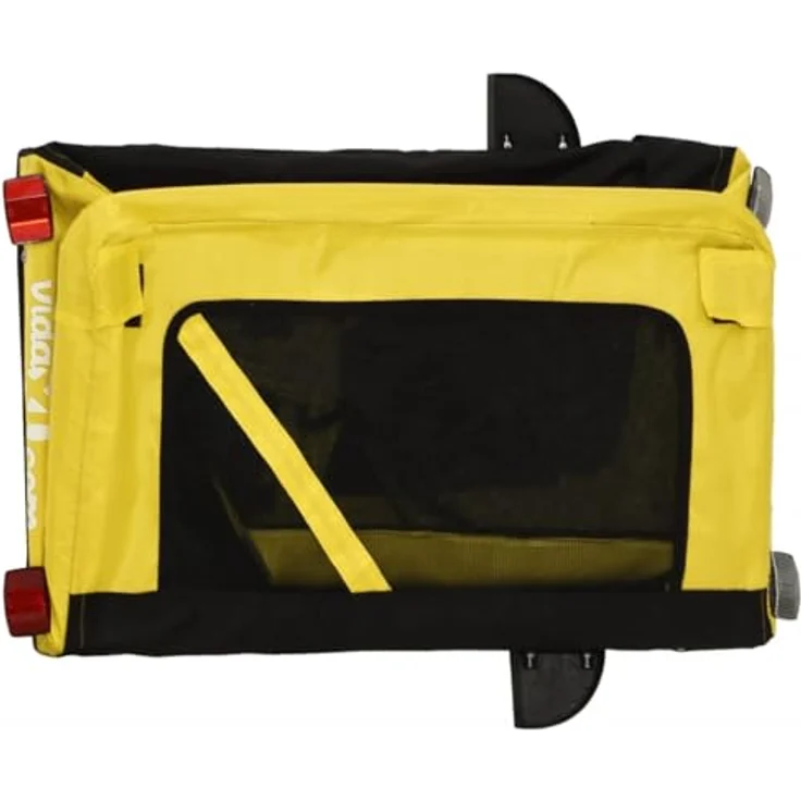 vidaXL Fahrradhundeanhänger Hunde Gelb und Schwarz Oxford-Gewebe & Eisen, mit PVC-Dach und reflektierenden Details – Bild 5
