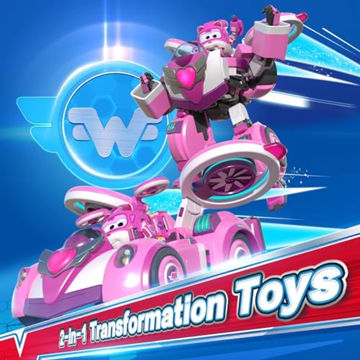 Super Wings Super Robot Suit Dizzy, verwandelbare Spiel-Figur, 2-in-1 Roboter Anzug und Super Auto, ca. 18 cm groß, pink, für Kinder ab 3 Jahren – Bild 2