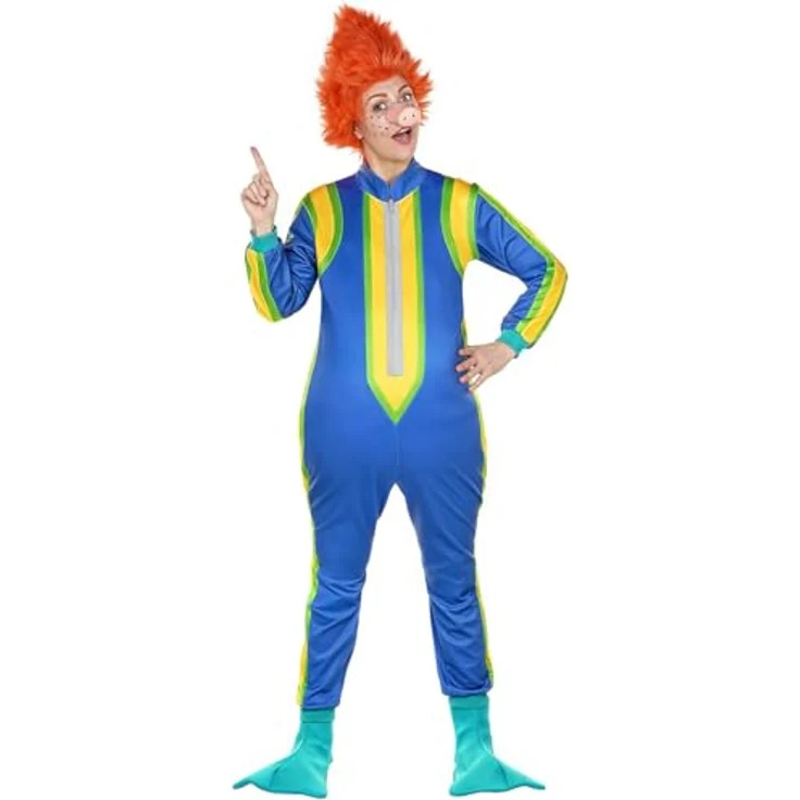 Maskworld Das Sams – Kostüm für Erwachsene - Offizieller Lizenzartikel - Größe: L - Karneval, Halloween & Motto-Party - Blauer Overall mit Flossen und Gumminase – Bild 4