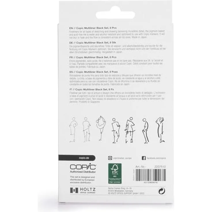 COPIC Marker Multiliner Classic Set B, 8er Set in Schwarz mit 8 Strichstärken: 0.05 - 1.0, Brush S und M – Bild 4