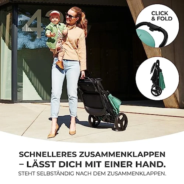 Kinderkraft RINE Buggy bis 22 kg, Kinderwagen, Mit einer Hand zusammenklappbar, wasserfestes Verdeck mit UPF50+ Filter, liegende Position, Getränkehalter im set, Grün – Bild 3