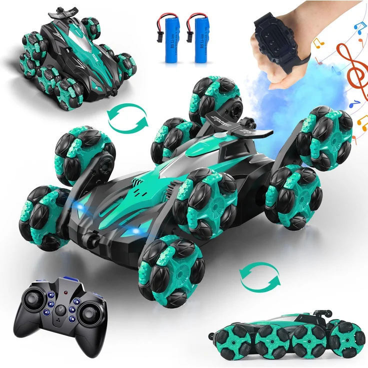 ESUN RC-Auto 1:16 Ferngesteuertes Auto mit LED-Lichtern, 2,4 GHz Dual-Remote-Control, unterhaltsame Sprüheffekte und 360° Drehung, für Kinder ab 4 Jahre