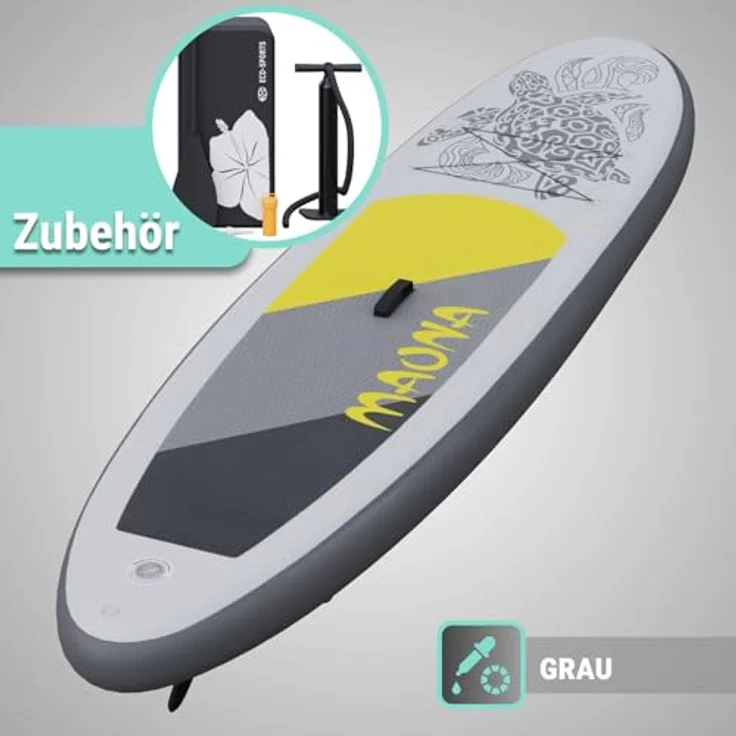 HAGO Stand Up Paddle-Board, grau, 308 cm lang, Komplettset mit Alu-Paddel, Luftpumpe, Tragetasche, 120 kg Tragkraft – Bild 2