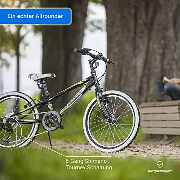 Bergsteiger Kansas 20, 24 Zoll Kinderfahrrad, Shimano 6 Gang-Schaltung, Mountainbike mit Weißwandbereifung, Jungen- und Mädchen-Fahrrad, geeignet für 6-11 Jahre, 110-130 cm, blau – Bild 4