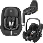 Maxi-Cosi 3in1 Babyschale & Reboarder-Set ab Geburt - 4 Jahre (45 cm - 105 cm) mit Babyschale Pebble Pro, Kindersitz Pearl Pro 2 inkl. FamilyFix 3 - Black, maximale Sicherheit & Komfort, i-Size, Isofix-Basis