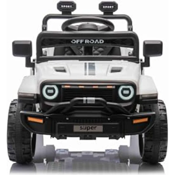 RIRICAR Kinder elektroauto Offroad New mit Hinterradantrieb, weiß, Lithium-Batterie, hohes Fahrgestell, breiter Sitz, Hinterradfederung, 2,4-GHz-Fernbedienung, MP3-Player mit USB/AUX-Anschluss, LED-Leuchten – Bild 2