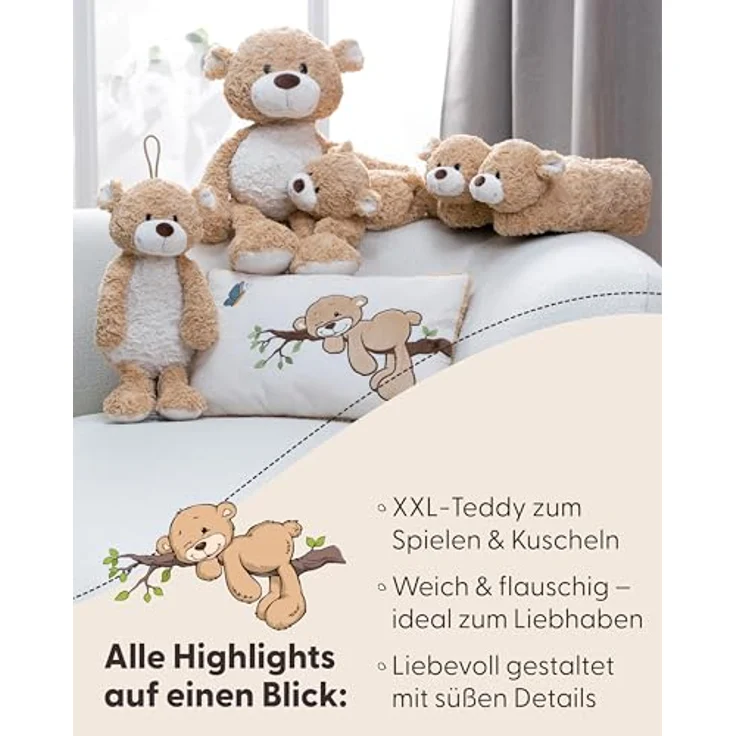 NICI Kuscheltier Bär Finni, 70 cm karamellfarbener Plüschteddybär mit weißem Bauch – Bild 5