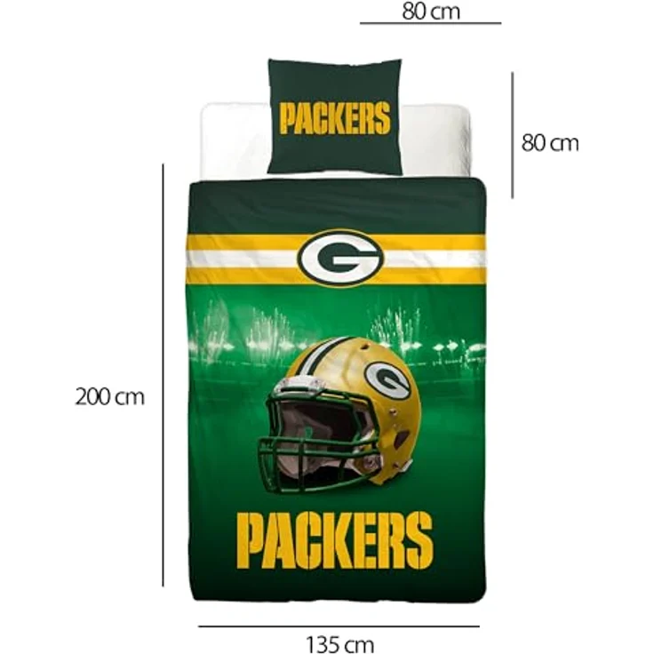 BERONAGE NFL Bettwäsche Green Bay Packers 135 x 200 cm + 80 x 80 cm 100% Baumwolle in Renforcé-Linon-Qualität mit Reißverschluss American Football Fan Super Bowl Cheeseheads Wende-Bezug deutsche Größe – Bild 2