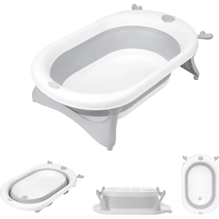 Kikka Boo faltbare Babybadewanne Foldy mit integriertem Wasserablauf, ab Geburt geeignet, grau