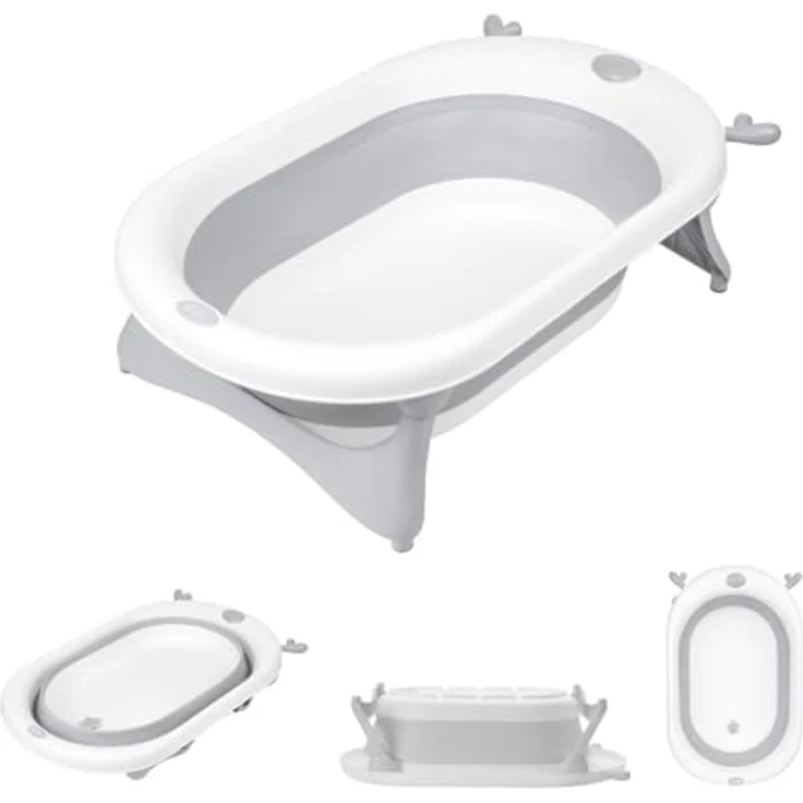 Kikka Boo faltbare Babybadewanne Foldy mit integriertem Wasserablauf, ab Geburt geeignet, grau – Bild 1