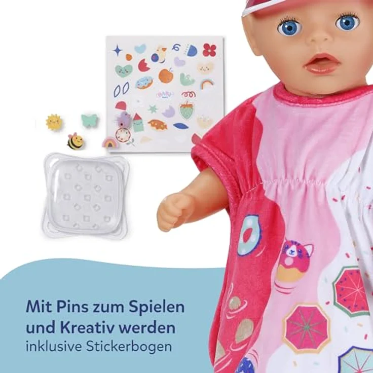 BABY Born Strand-Outfit, Set mit Strandtunika und Sonnenvisier für 36 cm und 43 cm Puppen, ideal für Urlaubs- und Strandszenen – Bild 4