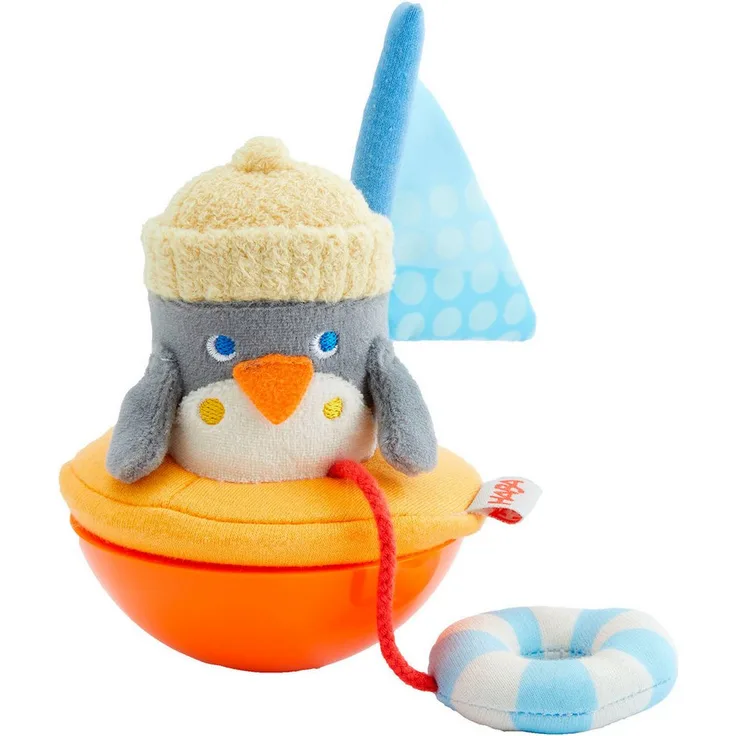 Haba Greifling Stehauffigur Pinguin, wackelnde Figur mit Klingelgeräusch für Babys
