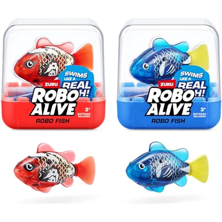 ROBO ALIVE Robo Fish Series 3 Roboter-Fisch, 2er Pack, Blau und Rot, schwimmt in mehrere Richtungen, batteriebetrieben, Spielzeugfisch, Poolspielzeug – Bild 2
