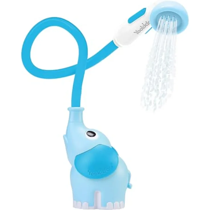Yookidoo Duschkopf für Baby-Badewanne, Elefanten-Wasserpumpe mit 2-Tasten-Wasserflusskontrolle, blau und dunkelblau