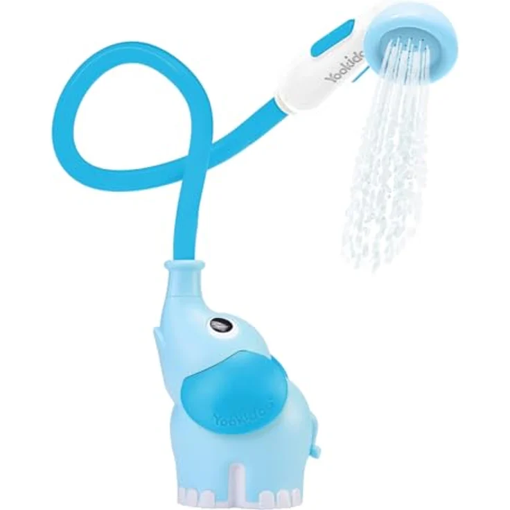 Yookidoo Duschkopf für Baby-Badewanne, Elefanten-Wasserpumpe mit 2-Tasten-Wasserflusskontrolle, blau und dunkelblau – Bild 1