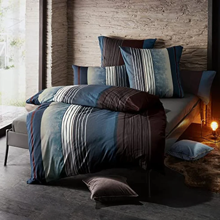 REDBEST Bettwäsche, Bettgarnitur Single-Jersey - Wendekissenbezug, temperaturausgleichend, bügelfrei, mit Reißverschluss - blau-anthrazit Größe 135x200 cm (40x80 cm) – Bild 3