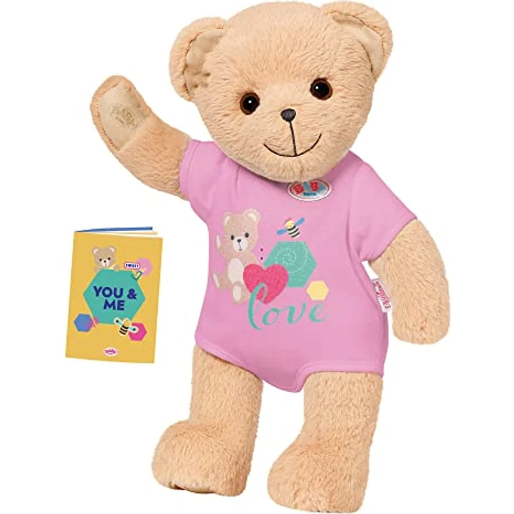 Zapf Creation 835586 BABY born Bär pink mit pinkem Strampler- Teddybär Kuscheltier, bewegliche Arme und Beine, drehbarer Kopf, waschbar per Handwäsche, mit Freundschaftsbuch und Stickerbogen. – Bild 5