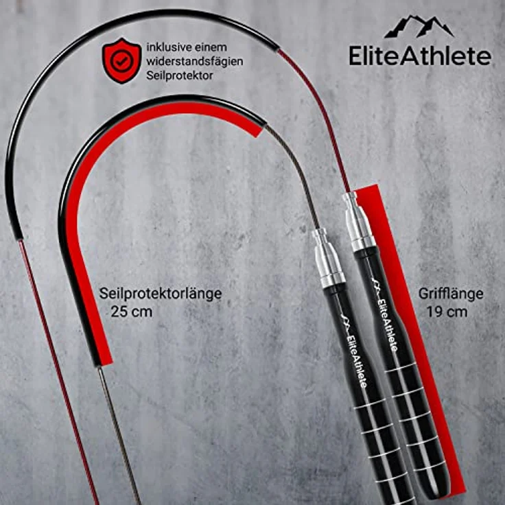 EliteAthlete Springseil Erwachsene - Speed Rope mit Ersatzseil - Profi Kugellager - Fitness Crossfit Boxen - Sprungseil inkl. Seilschoner + Tasche, Aluminium-Griffe – Bild 5