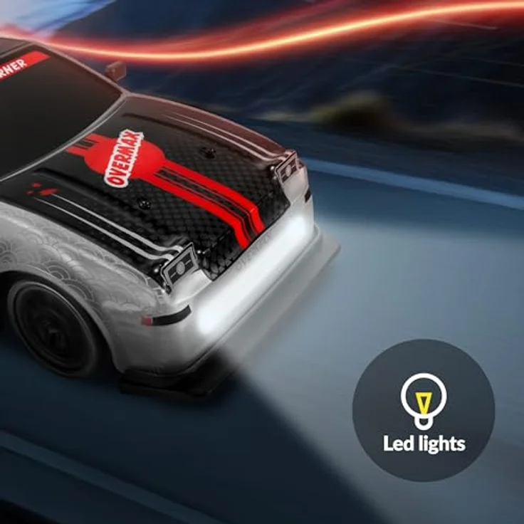 Overmax X-TIREBURNER RC-Auto, Drift-/Rennwagen mit 20 km/h, 2 Akkus, 2 Karosserien, LED-Beleuchtung, Plug’n’Play, Hindernisparcours-Set – Bild 5