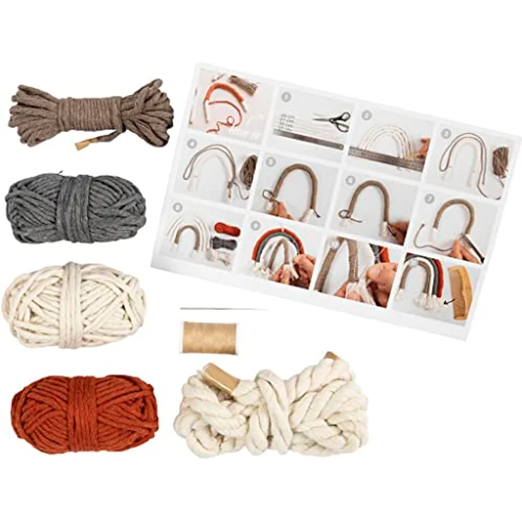 creativ company Kreativset Mini Bastelset Macramé Regenbogen, für Deko und als Geschenk, inkl. Kordel und Nadel – Bild 2