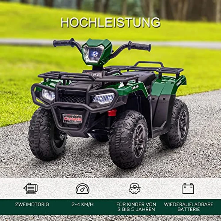 HOMCOM Elektro-Kinderquad für Kinder ab 3 Jahren, Belastbarkeit 25 kg, Schwarz+Grün, LED-Scheinwerfer, MP3-Anschluss, 2 Geschwindigkeitseinstellungen – Bild 3