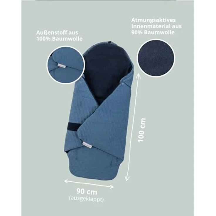 ULLENBOOM ® Einschlagdecke Babyschale, Für Winter geeignet, Blau (Made in EU) - Babydecke für Autositz (z. B. Maxi Cosi ®) oder Kinderwagen, ideale Decke für Babys – Bild 3