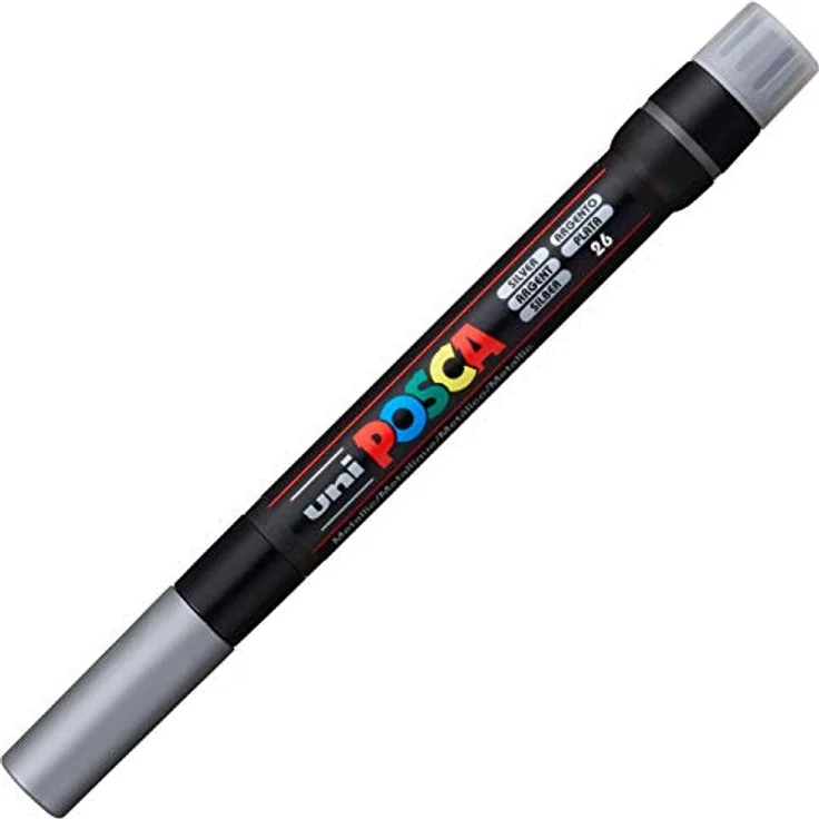 uni-ball POSCA 181682, Farbmarker mit Pinselspitze, silber, für alle Oberflächen geeignet – Bild 1