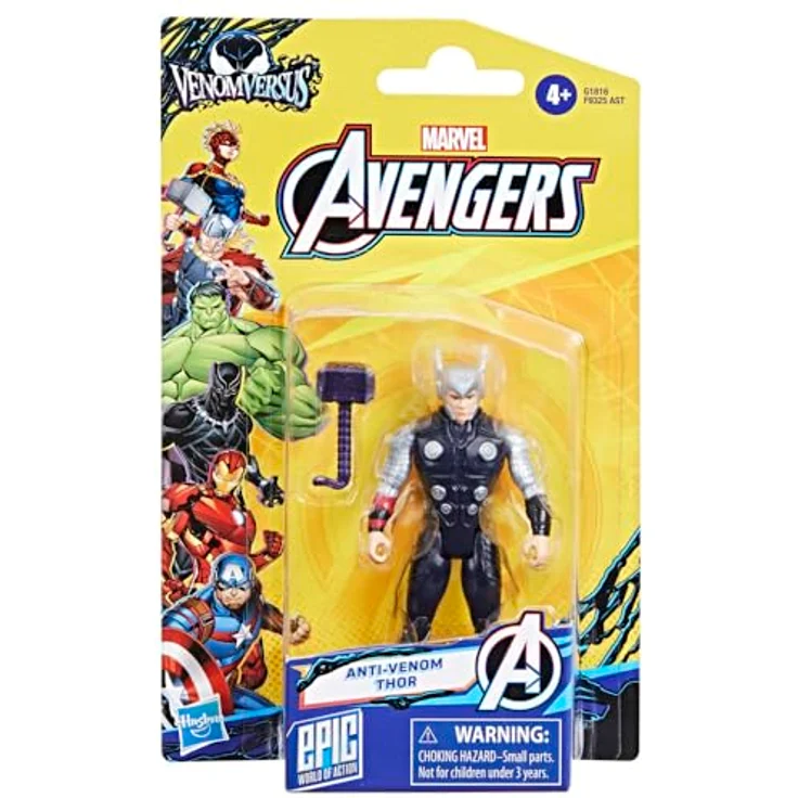 AVENGERS Marvel Avengers VenomVersus Anti-Venom Thor Figur, 10 cm bewegliche Action-Figur mit Mjölnir Hammer und Venom-Dekor, kompatibel mit Epic World of Action Serie – Bild 3