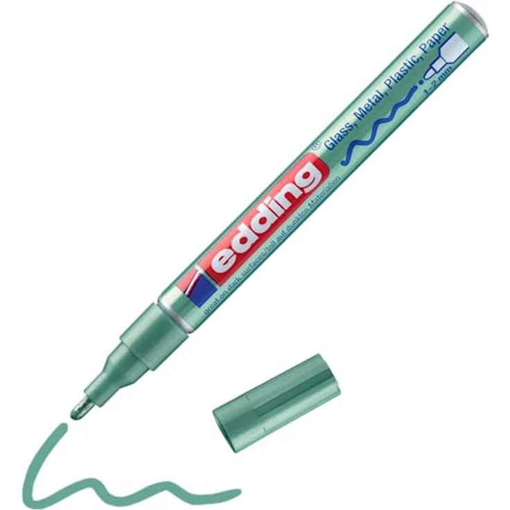 edding 751 Glanzlackmarker - grün metallic - 1 Lackmarker - Rundspitze 1-2 mm - Lackstift für Glas, Stein, Holz, Kunststoff und Papier - wasserfest, stark deckend – Bild 1