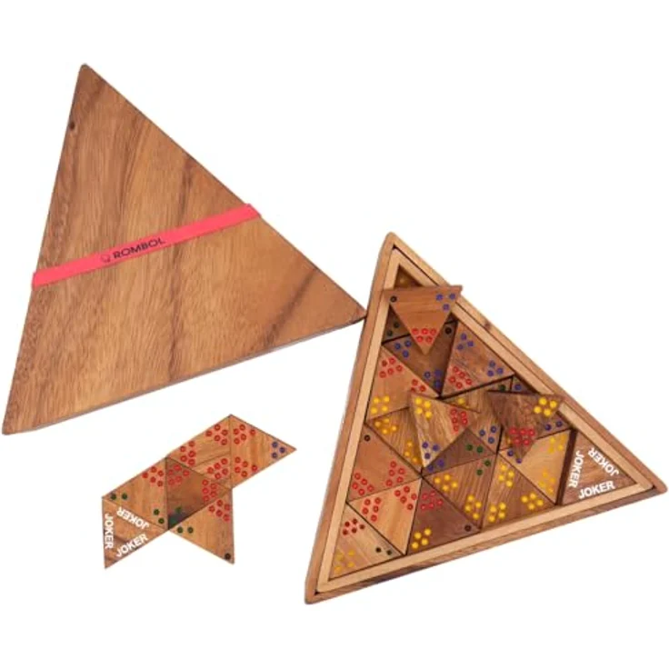 ROMBOL Tridomino 3 - anspruchsvolles Legespiel aus dunklem Samena-Holz für 2-6 Personen, 56 dreieckige Dominosteine, Maße 25 cm x 25 cm x 4,5 cm – Bild 2