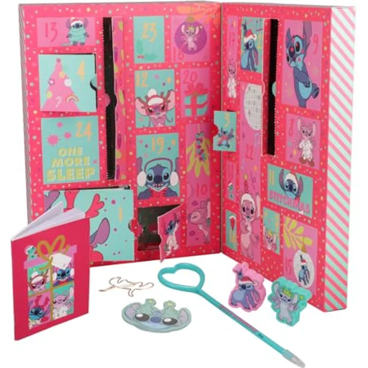 Paladone Stitch Stationary Premium-Adventskalender für Mädchenzimmer - Offiziell lizenziert, 32 entzückende Schreibwaren-Geschenke, mit Stitch Inspiration, bunt
