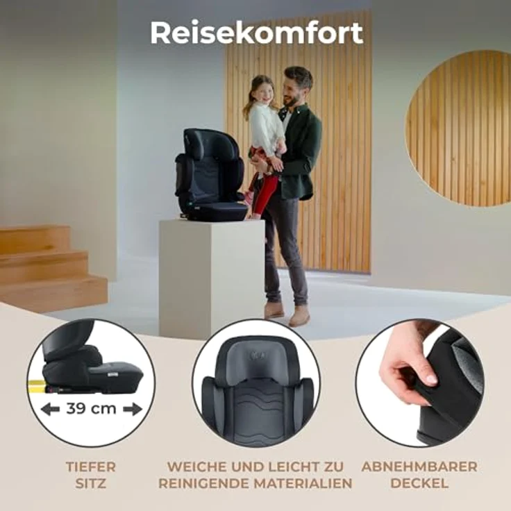 Kinderkraft XPAND 2 i-Size Kindersitz 100-150 cm, Kinderautositz, Höchste Sicherheitsstandards, Einfacher Montage mit ISOFIX, Hochwertige Materialien, Einstellung der Kopfstütze und Breite, Schwarz – Bild 3