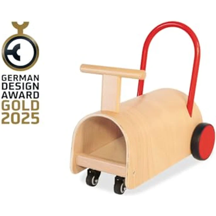 PINOLINO Enzo Kinder Lauflernwagen und Rutschauto, Holz, Natur/Rot, German Design Award Gewinner 2025 – Bild 3