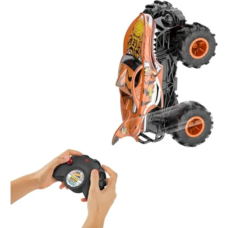 Hot Wheels HW Tigerhai RC, Ferngesteuertes Monster Truck im Maßstab 1:24 mit Allradfunktionen und Action-Geländereifen, 30 m Reichweite, bis zu 8 km/h, HNV03 – Bild 5