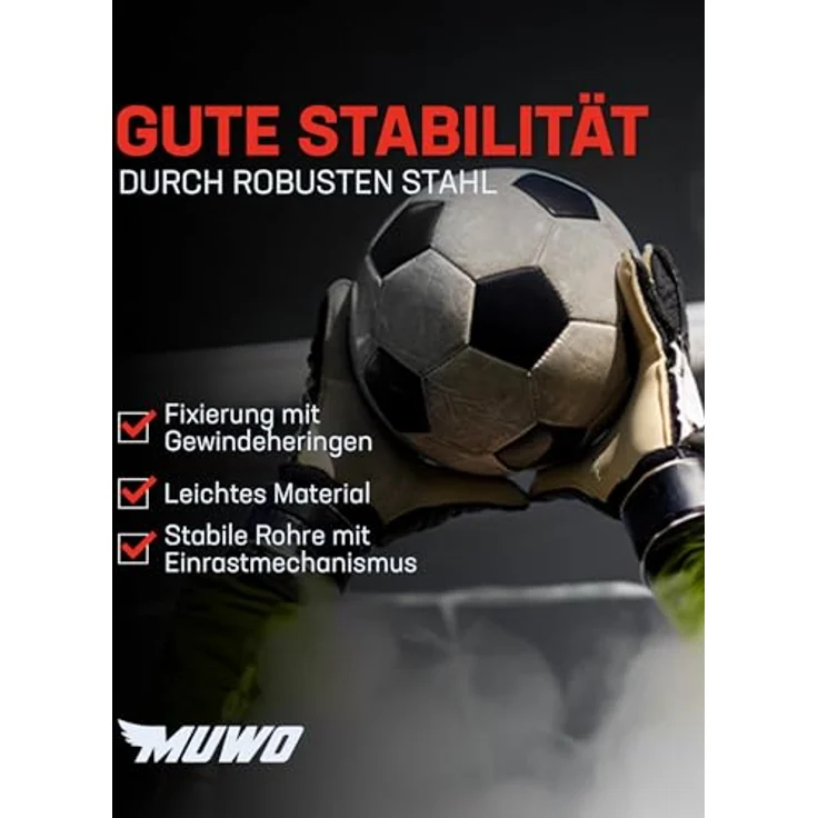 MUWO großes Fußballtor aus robustem Stahl, 3 x 2 Meter, einfacher Aufbau, für Indoor und Outdoor (Rot) – Bild 5
