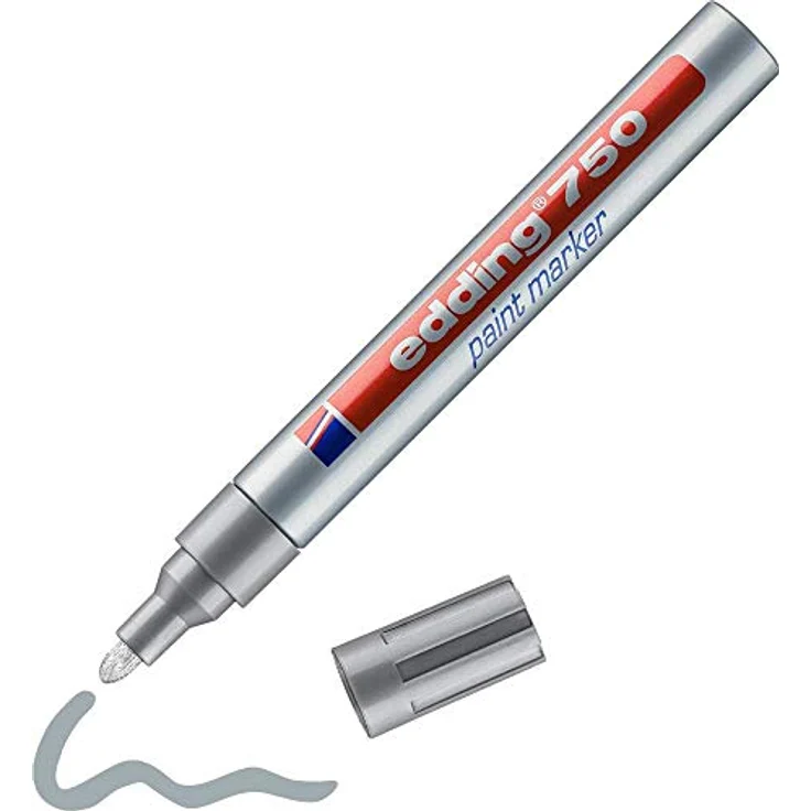 edding 750 Lackmarker - silber - 1 Stift - Rundspitze 2-4 mm - Lackstift zur Markierung und Beschriftung von Metall, Glas, Stein oder Kunststoff - hitzebeständig, permanent, wisch- und wasserfest – Bild 1