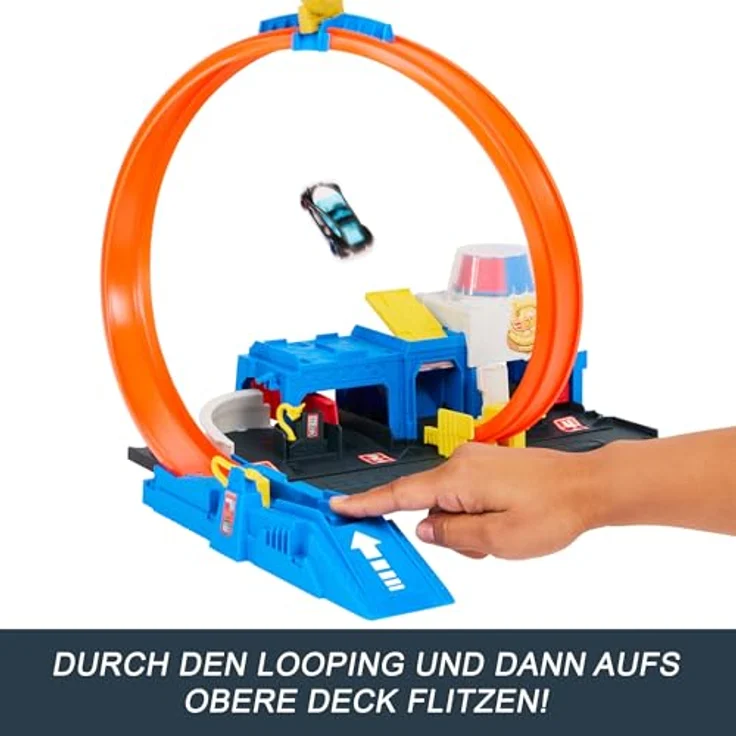 Hot Wheels City Super Polizeistation, anpassbare Rennbahn mit Looping und Die-Cast-Spielzeug-Polizeiwagen, bis zu 4 Fahrzeuge parkbar – Bild 3