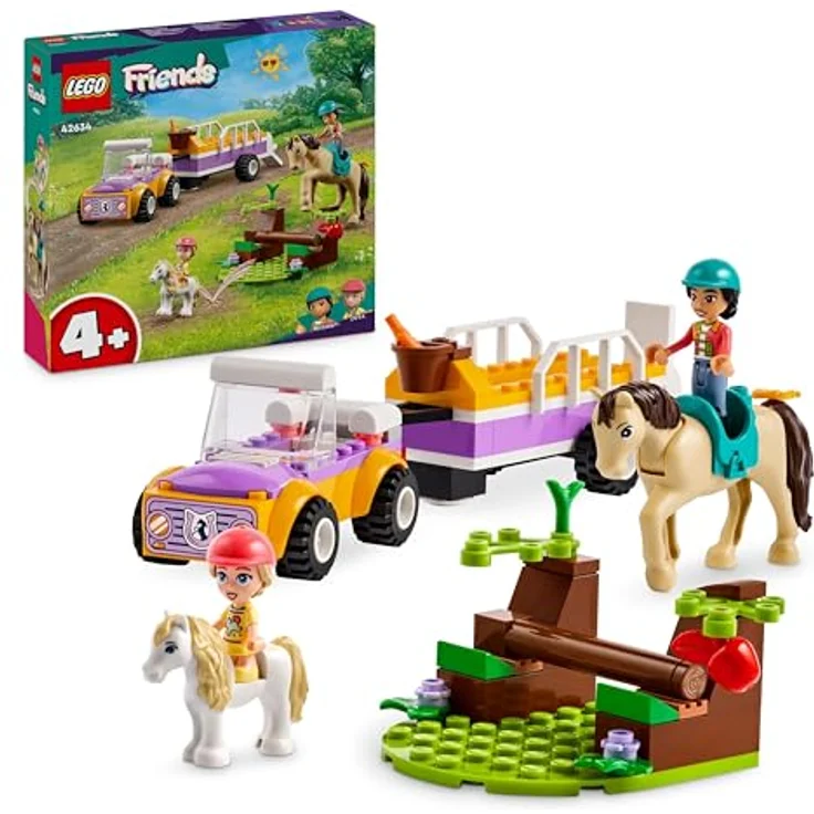 LEGO Friends Pferde- und Pony-Anhänger, Pferde-Spielzeug für Mädchen und Jungen mit Auto und Figuren, Mini-Puppen-Set mit Liann, Zoya und 2 Tierfiguren, Geschenk für Kinder 4 Jahren 42634 – Bild 1