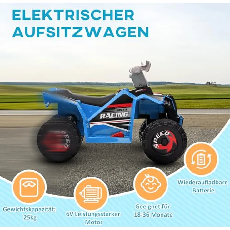 HOMCOM Elektro-Kinderquad Kinderauto, Elektrofahrzeug mit Vorwärts- & Rückwärtsgang, Belastbarkeit 25 kg, Blau, für Kinder von 18 Monaten bis 36 Monaten – Bild 5