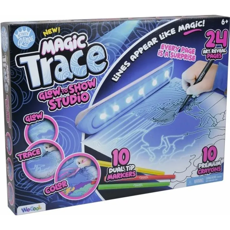 Magic Trace Light To Draw Station Kit 40279, Zeichensystem mit 24 Ausmalblättern, 10 Dual Tip Markern und 10 Buntstiften für Kinder ab 6 Jahren