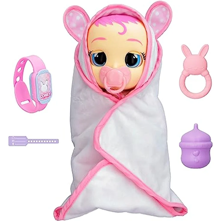 CRY BABIES Newborn Coney - Deluxe interaktive Puppe Neugeborenen Puppe mit einem magischen Armband, die echte Tränen weint und Babyzubehör enthält. -Geschenk Spielzeug für Kinder ab 18 Monaten – Bild 2